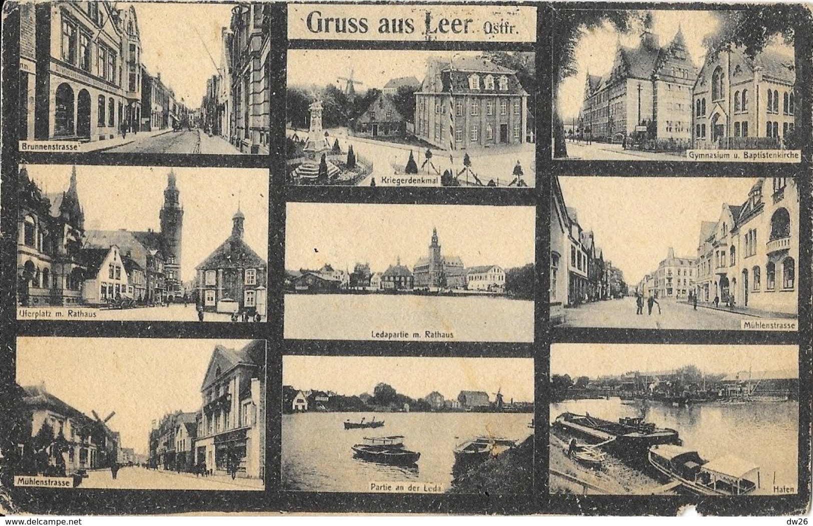 Gruss Au Leer (Ostfriesland) - Multivues: Rathaus, Gymnasium U Baptistenkirche, Partie An Der Leda, Hafen... - Leer