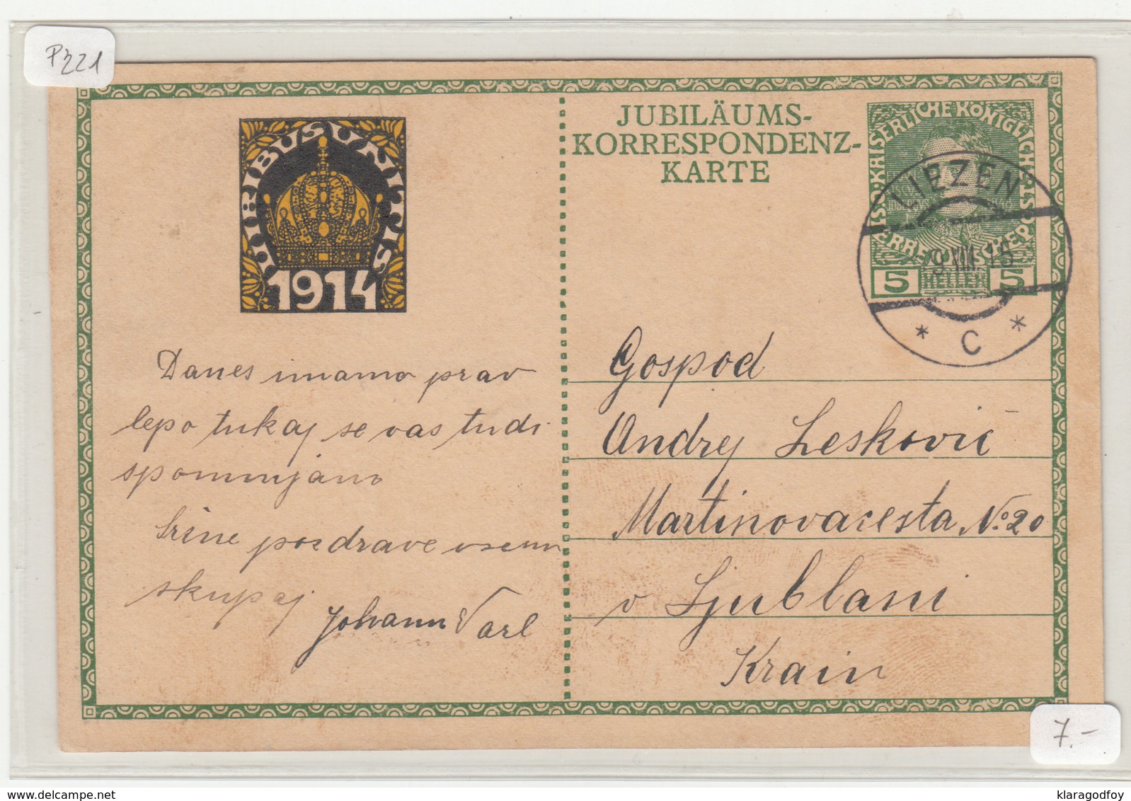 Austria Empire Emperor Franz Joseph Jubiläumskorrespondenzkarte Travelled 1915 Liezen To Ljubljana B190220 - Lettres & Documents