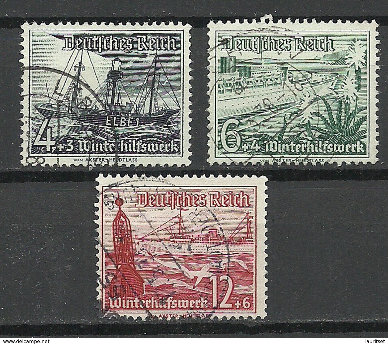 Deutsches Reich 1938 Michel 652 & 654 & 656 Winterhilfswerk Schiffe O - Used Stamps