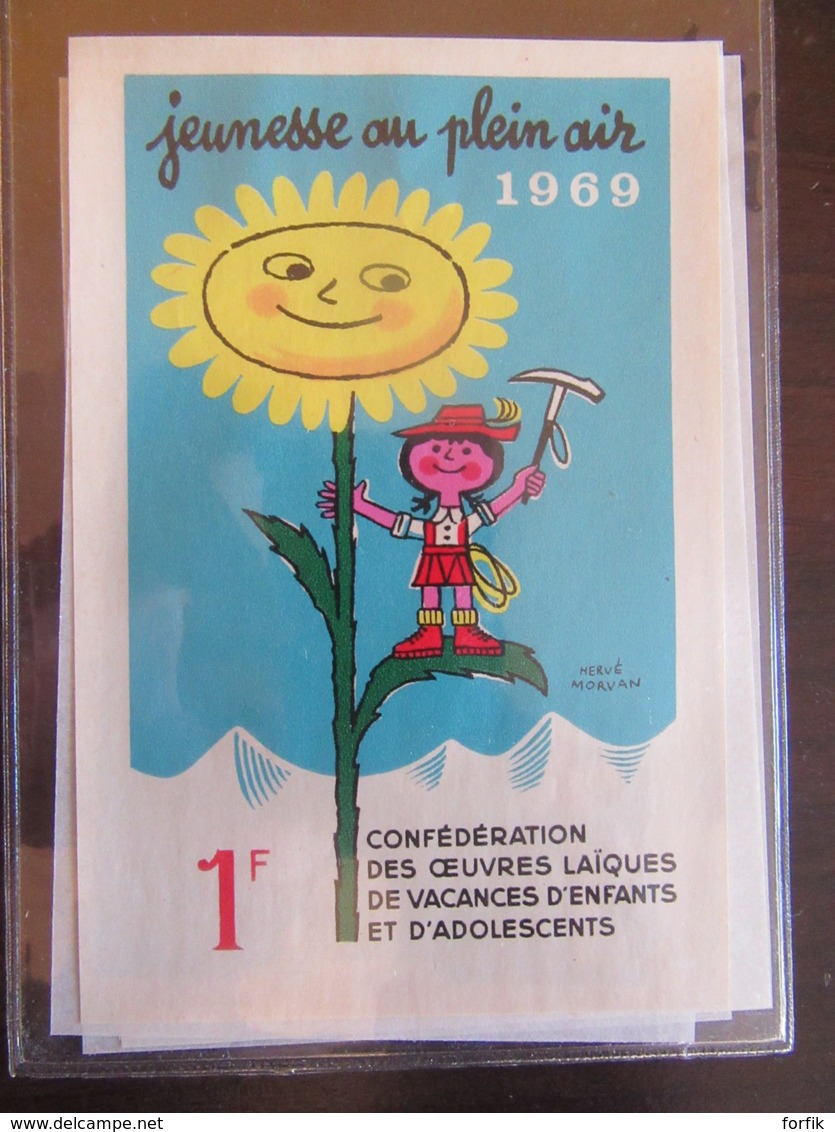 France - Lot de 7 Vignettes grand format dont Jeunesse en Plein Air et Sauvegarde de l'Enfance - Années 1960