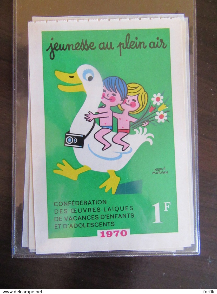 France - Lot de 7 Vignettes grand format dont Jeunesse en Plein Air et Sauvegarde de l'Enfance - Années 1960