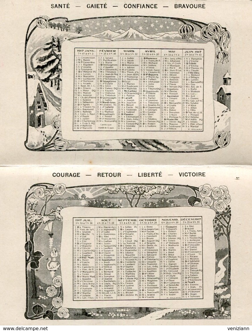 CPA Double - Année De Gloire - Calendrier 1917 Avec Médaille Collée - Guerre 1914-18