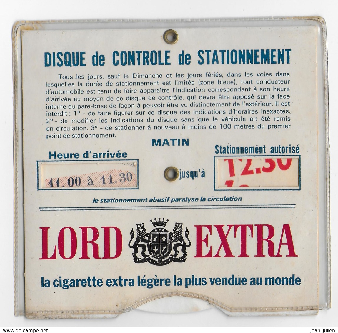 ANCIEN DISQUE DE STATIONNEMENT - Dans Son étui D'origine - Publicité Cigarette - " Lord Extra " - - Autres & Non Classés