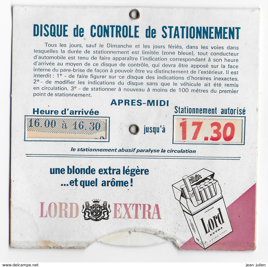 ANCIEN DISQUE DE STATIONNEMENT - Dans Son étui D'origine - Publicité Cigarette - " Lord Extra " - - Autres & Non Classés