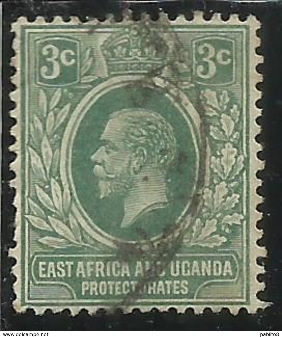 EAST AFRICA ORIENTALE & UGANDA PROTECTORATES 1912 1918 KING EDWARD VII RE EDOARDO CENT. 3c USATO USED OBLITERE' - Herrschaften Von Ostafrika Und Uganda