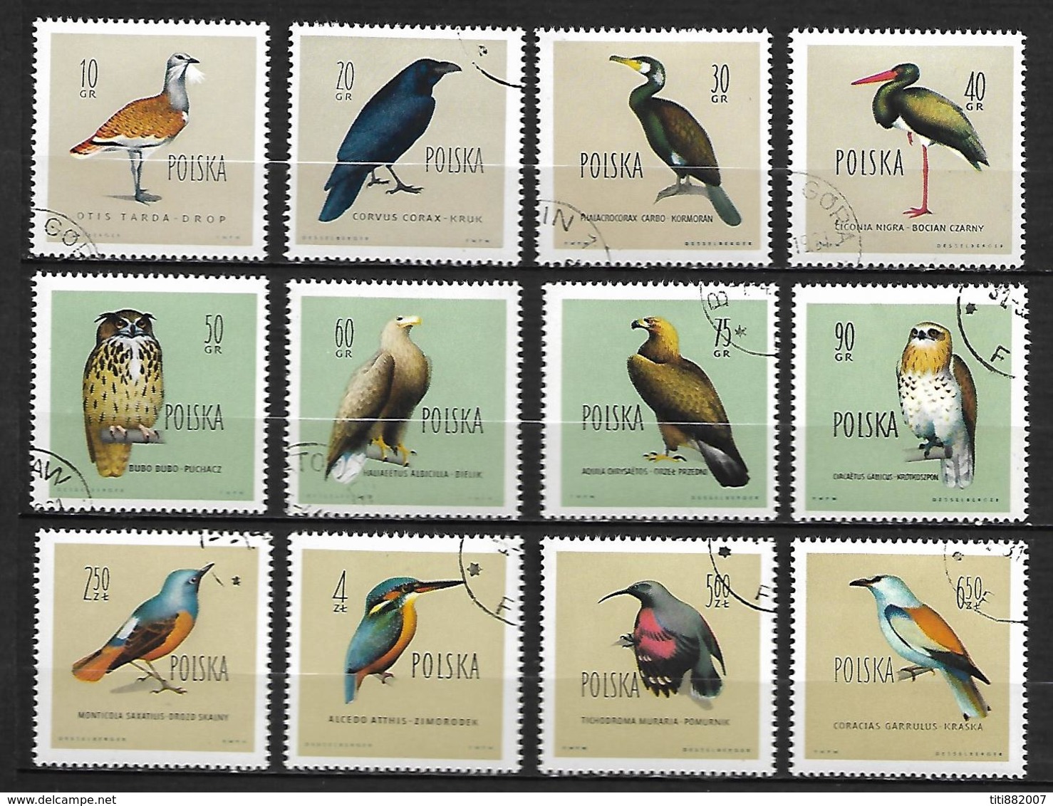 POLOGNE     -    1960.  Y&T N° 1070 à 1081 Oblitérés.  OISEAUX.  Série Complète. - Oblitérés