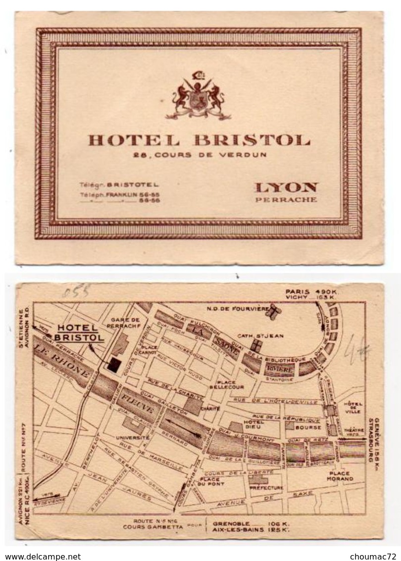 Carte De Visite 055, Rhone - Lyon - Hotel Bristol - 28 Cours De Verdun - Visiting Cards