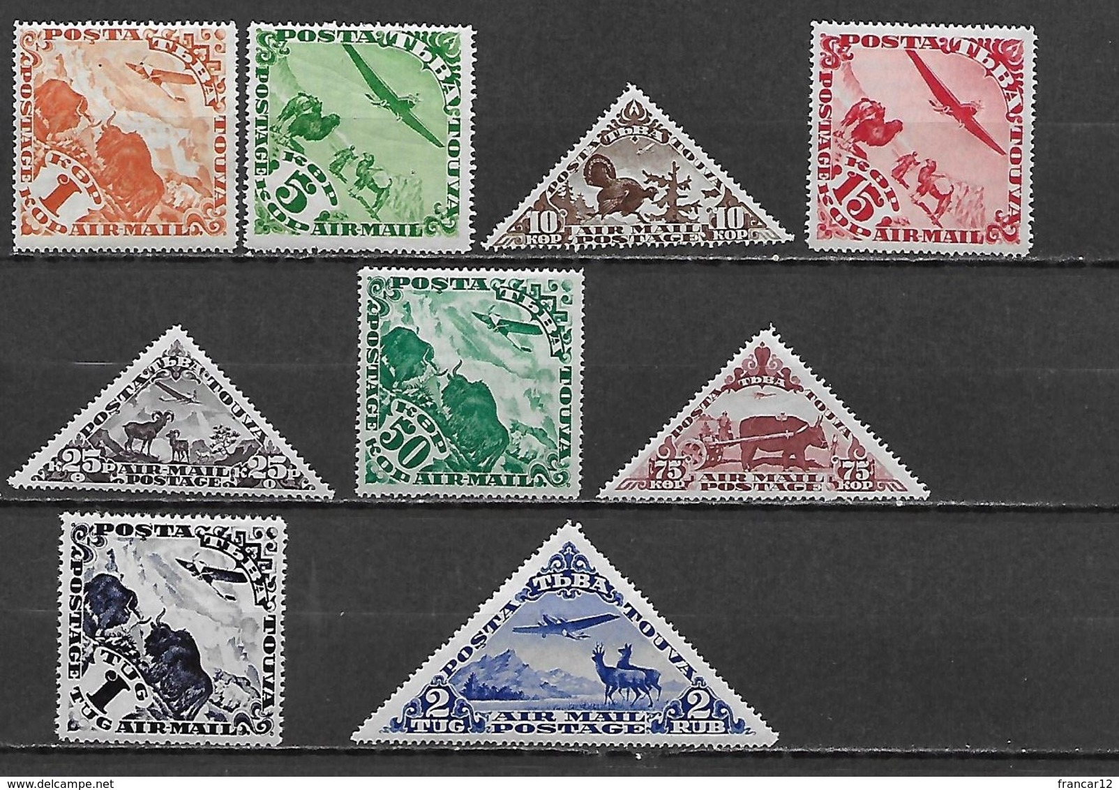 TOUVA (TUVA) 1934 - Poste Aérienne Faune  - YT AE 1 à 8  + 9A (SG 51-58 + 59a)  ** Cote YT: 56 Eur ; SG : 28 £ (MNH) - Touva