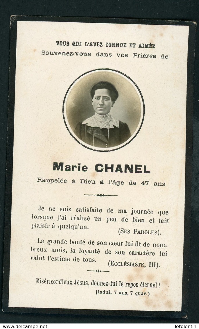 SOUVENIR MORTUAIRE  - DE MARIE CHANEL (À 47 Ans) - Décès