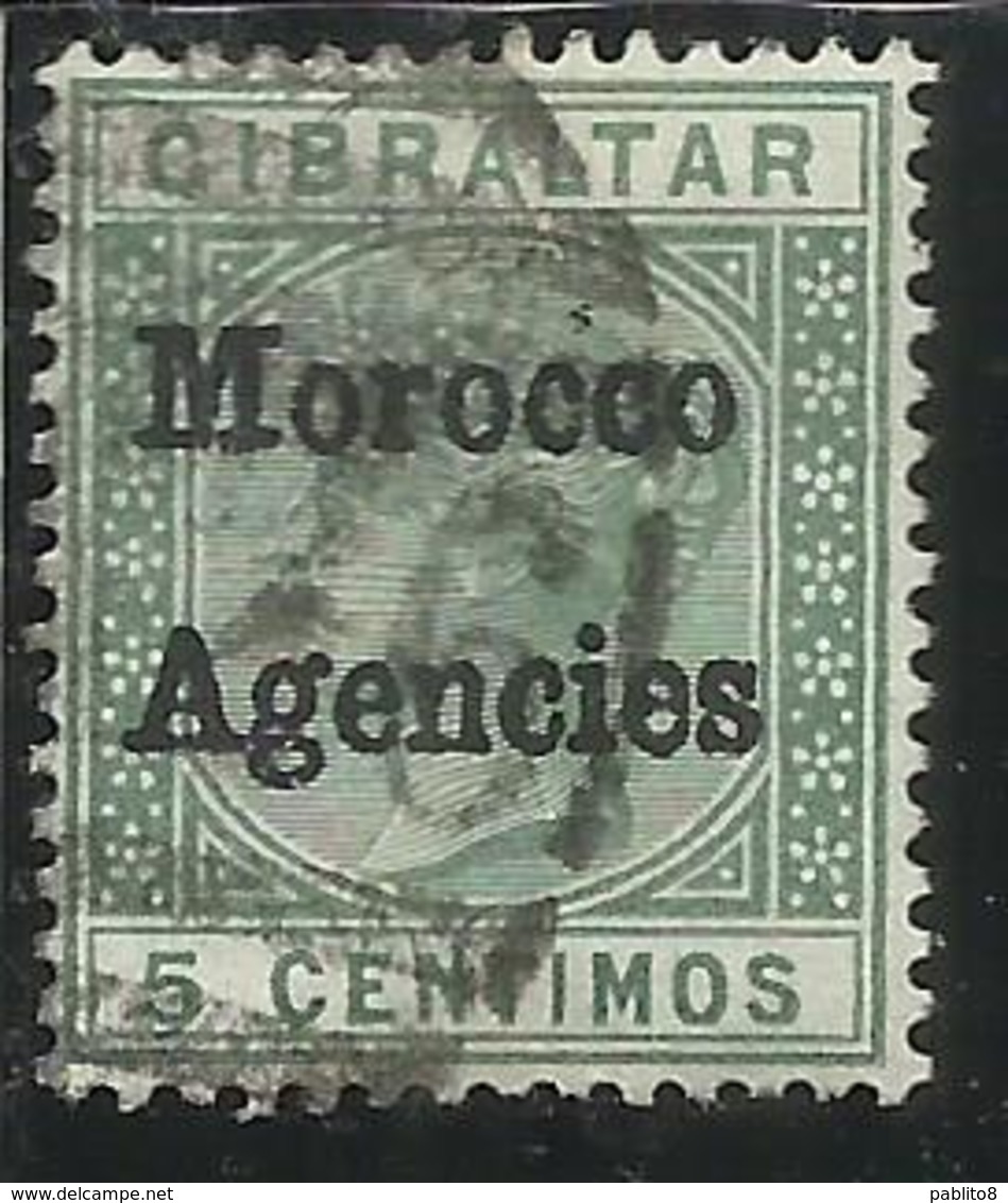 MAROC MAROCCO MOROCCO AGENCIES 1898 QUEEN VICTORIA REGINA GIBRALTAR OVERPRINTED GIBILTERRA CENT. 5 USATO USED OBLIT - Uffici In Marocco / Tangeri (…-1958)