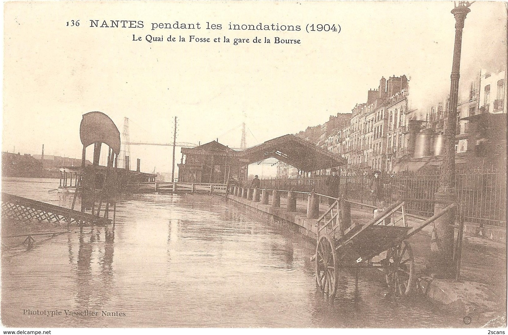 Dépt 44 - NANTES - Inondations (1904) - Le Quai De La Fosse Et La Gare De La Bourse - Phototypie Vassellier Nantes N.136 - Nantes