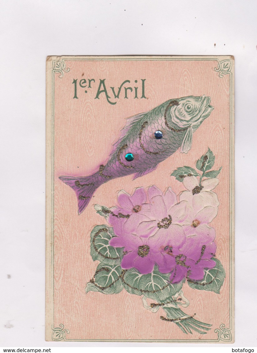 CPA , FANTAISIE EN RELIEF (gauffree) (et Paillettes); 1er AVRIL - 1er Avril - Poisson D'avril