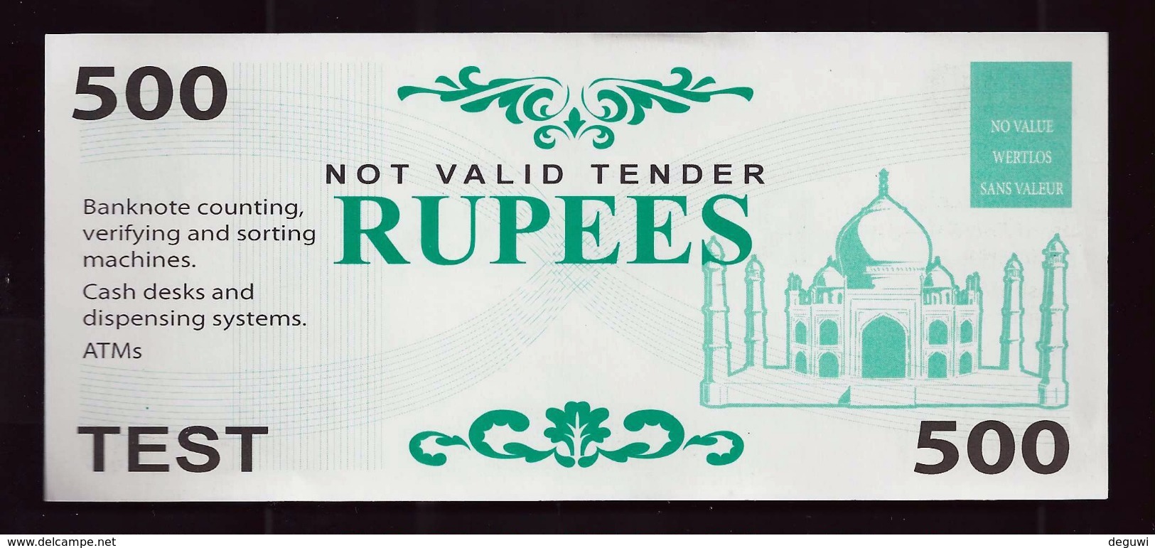 ATM Test Note "GLUCK INT" 500 Rupees, Testnote, RRR, UNC - - India