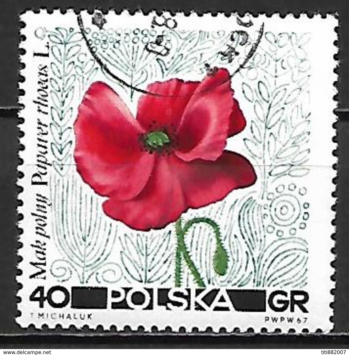 POLOGNE    -   1967.   Y&T N° 1637 Oblitéré.  Fleur  /  Coquelicot - Oblitérés