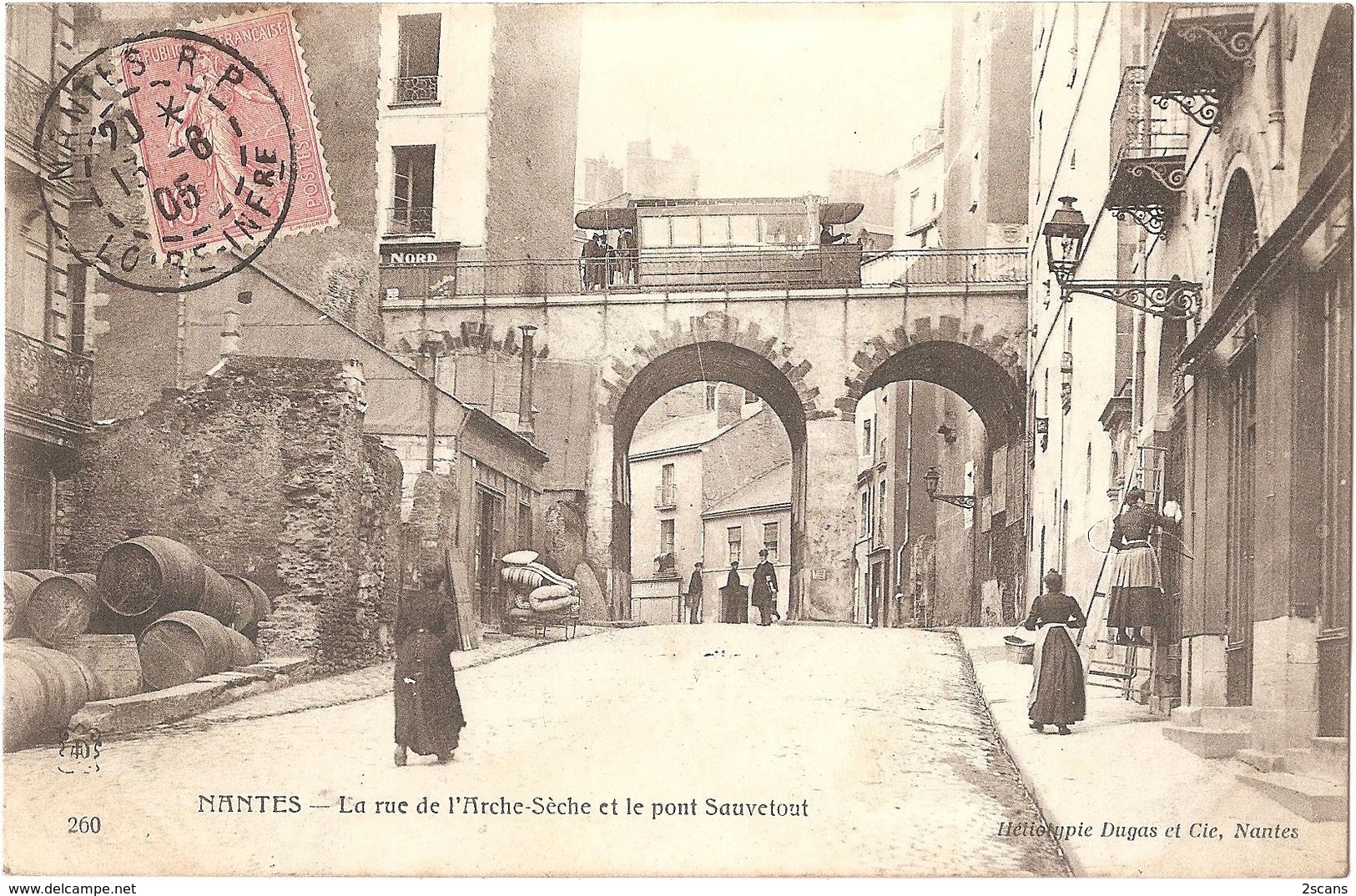 Dépt 44 - NANTES - La Rue De L'Arche-Sèche Et Le Pont Sauvetout - (tramway, Train) - Héliotypie Dugas Et Cie, N° 260 - Nantes