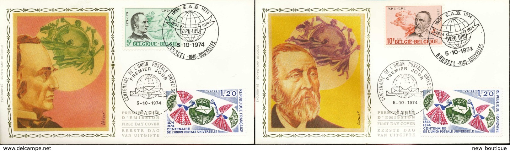 NB - [65523]N° 1729/30 - FDC - Centenaire De L'UPU, SC Avec L'émission De France En Plus - "BRUSSEL-1040-BRUXELLES" Et " - Gemeinschaftsausgaben