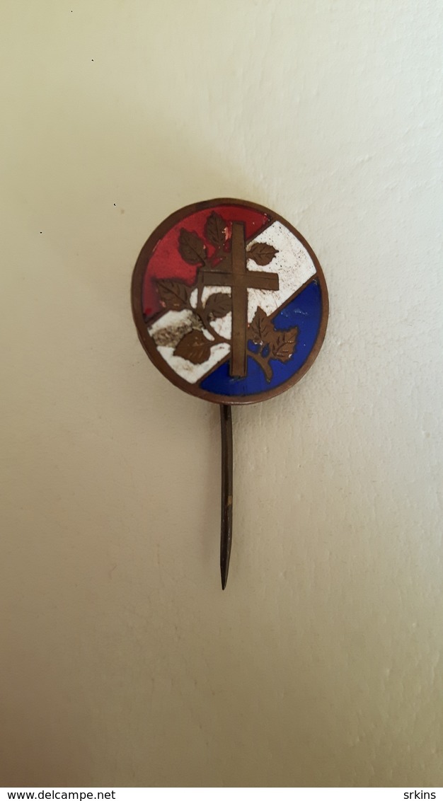Vintage Enamel Pin Badge Religion Church Croatia Pre WW2 Yugoslavia Edit. Belada Wien - Altri & Non Classificati