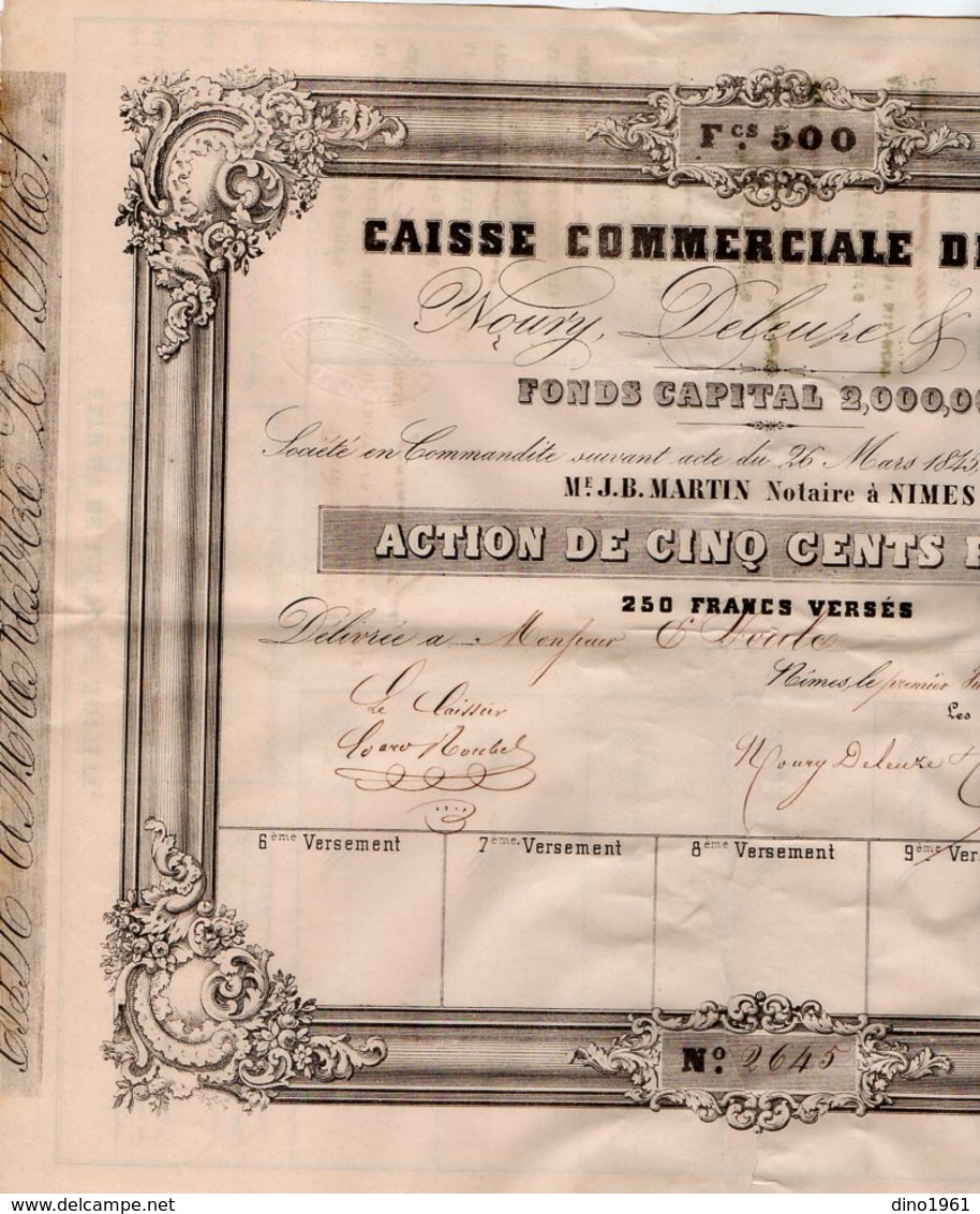 VP14.596 - 1847 - Action De La Caisse Commerciale De NIMES - Mrs NOURY , DELEUZE & Cie - M - O