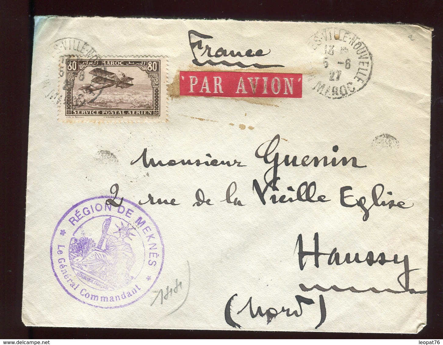 Maroc - Enveloppe En FM De Fez Par Avion ( Tarif , étiquette )  Pour Haussy En 1927 - Prix Fixe - Réf F45 - Lettres & Documents