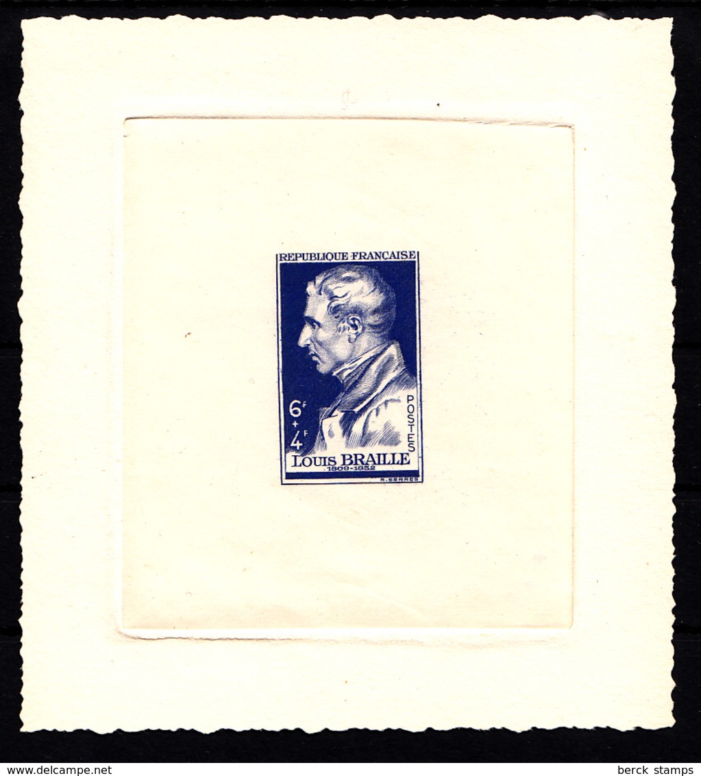 FRANCE - N° 793 - LOUIS BRAILLE - EPREUVE D'ARTISTE EN BLEUE SIGNEE RAOUL SERRES. - Epreuves D'artistes