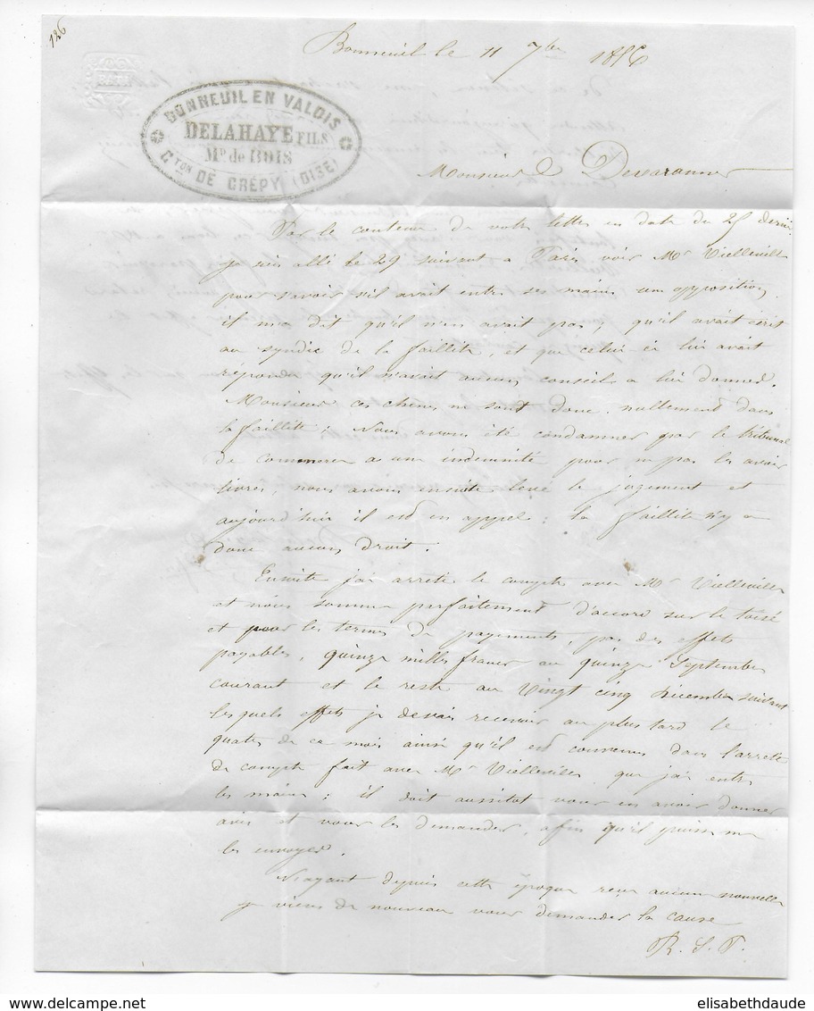 1856 - OISE - LETTRE De BONNEUIL Avec BOITE RURALE D + PC 1028 De CREPY EN VALOIS - 1849-1876: Période Classique