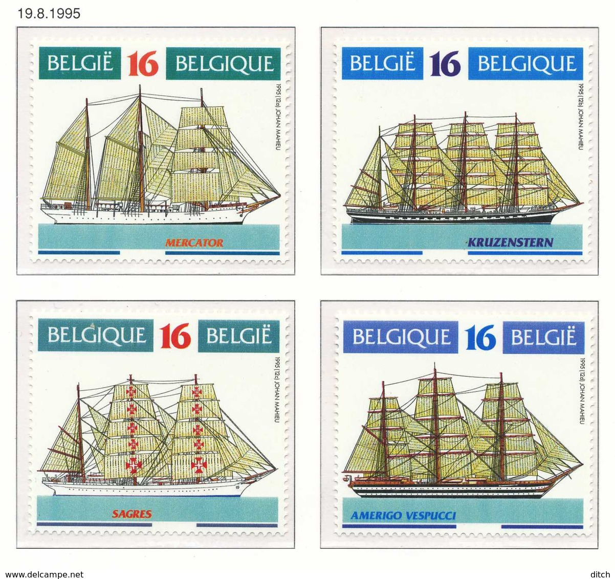 D - [153596][2608/11] Belgique 1995, Bateaux Divers, Grands Voiliers, SC, SNC - Schiffe