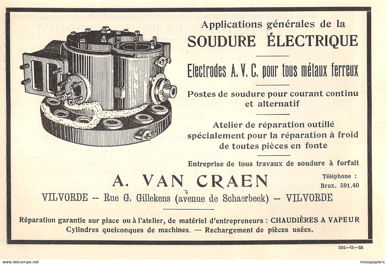 1928 - VILVORDE - Soudure Electrique - A. Van Craen - Dim. 1/2 A4 - Advertising