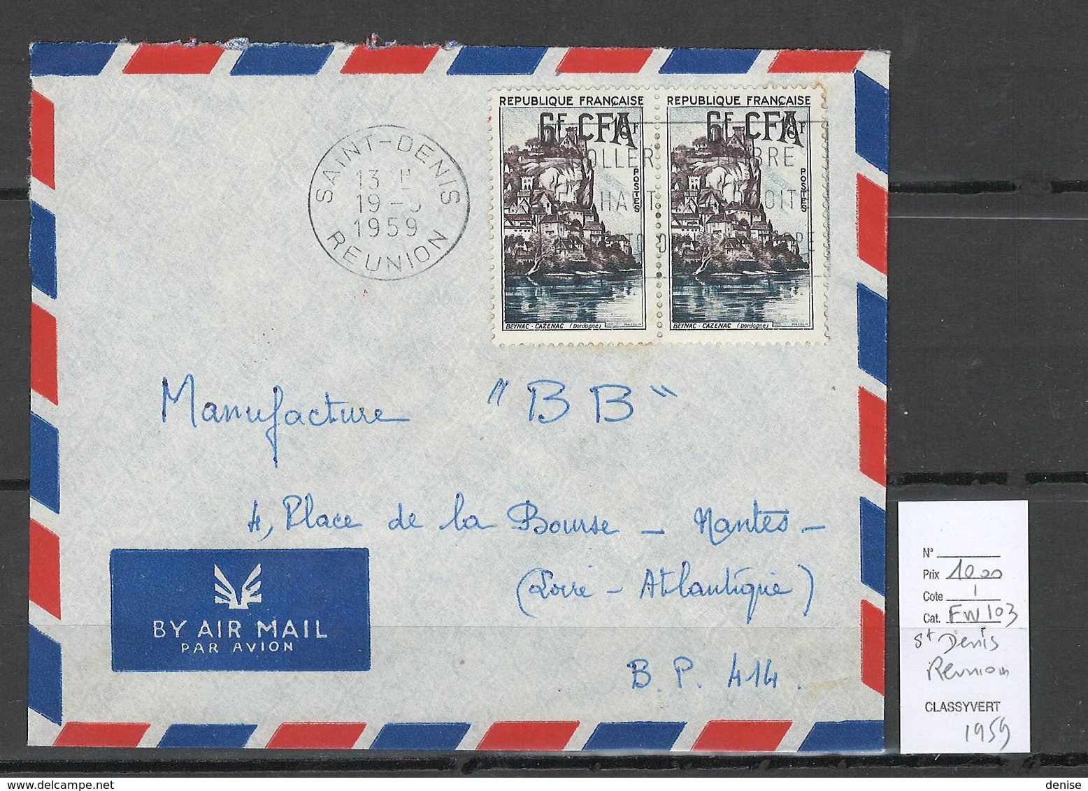 Reunion - Lettre Pour Saint Denis - Yvert 334 -1959 - Covers & Documents