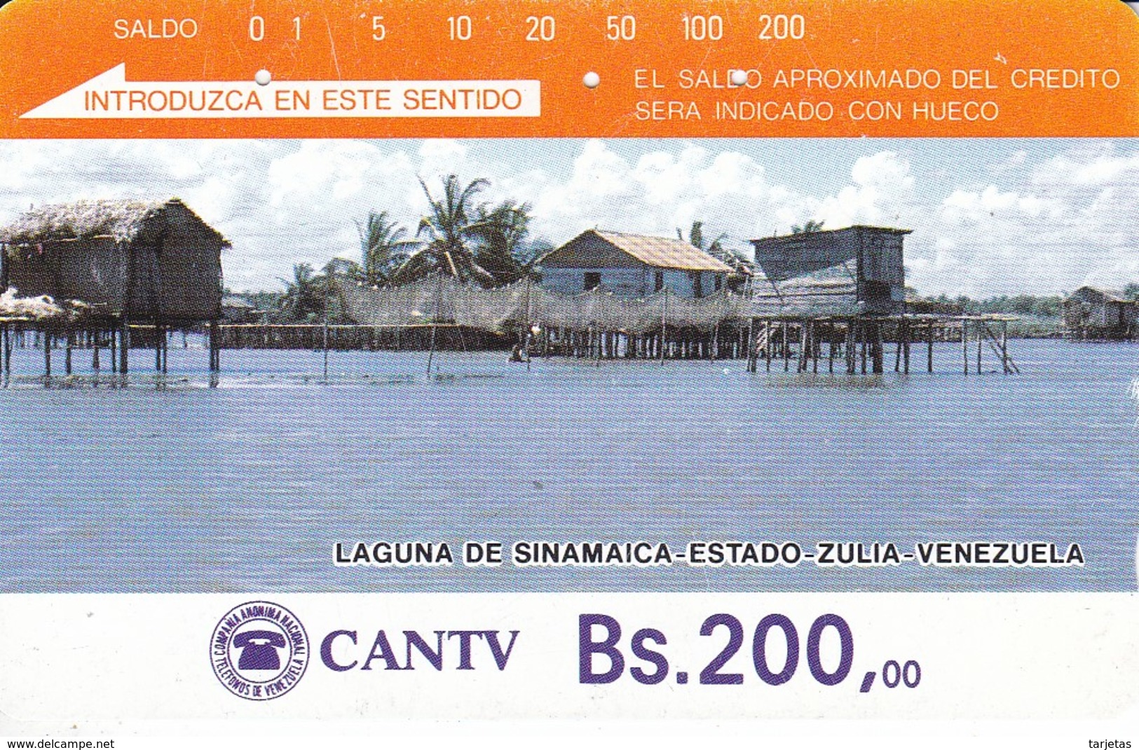 TARJETA DE VENEZUELA DE Bs.200 DE LA LAGUNA DE SINAMAICA  (DETRAS COLOR MARRON CON INSTRUCCIONES) - Venezuela