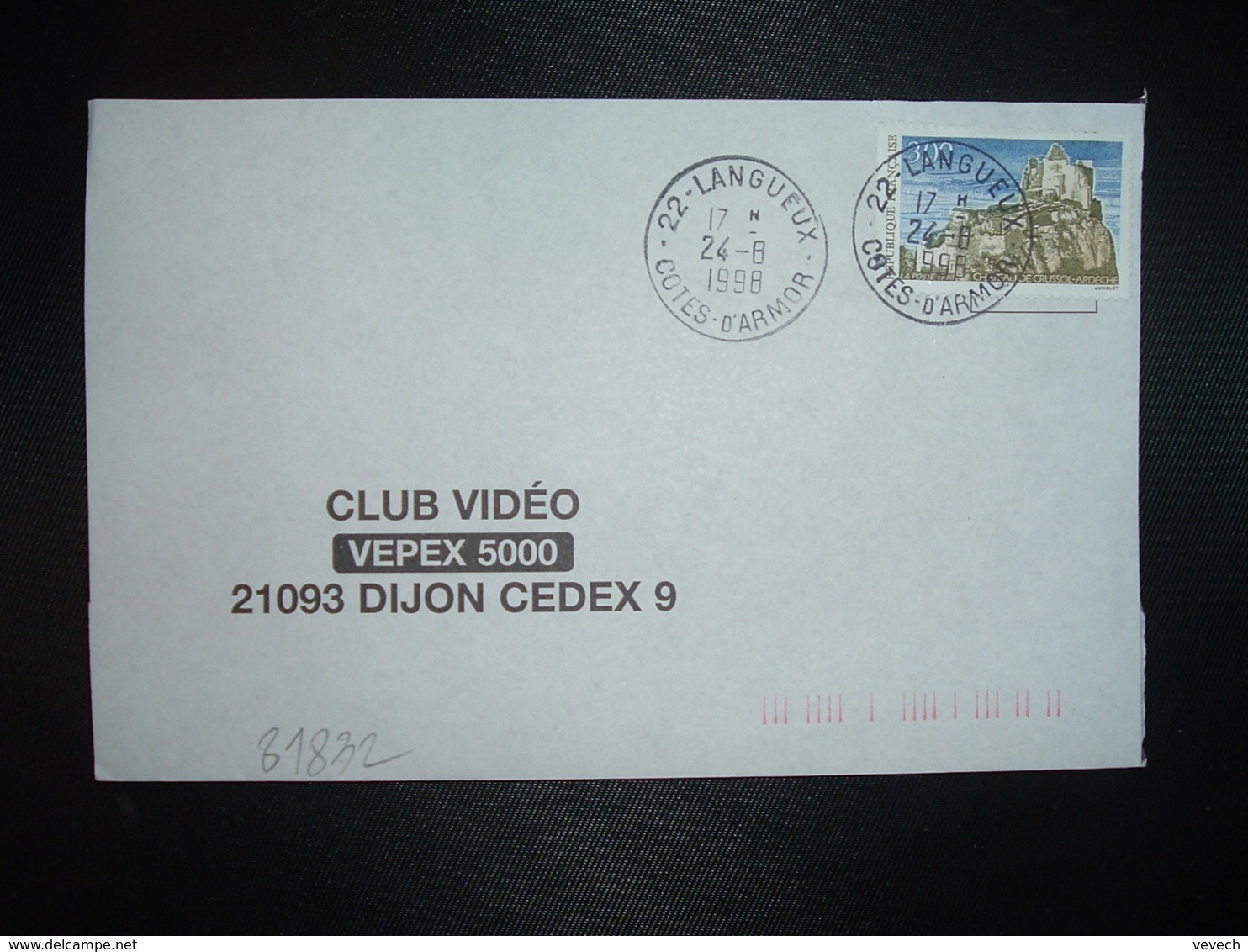 LETTRE TP CHATEAU DE CRUSSOL ARDECHE 3,00 OBL.24-8 1998 22 LANGUEUX COTES D'ARMOR - Cachets Manuels