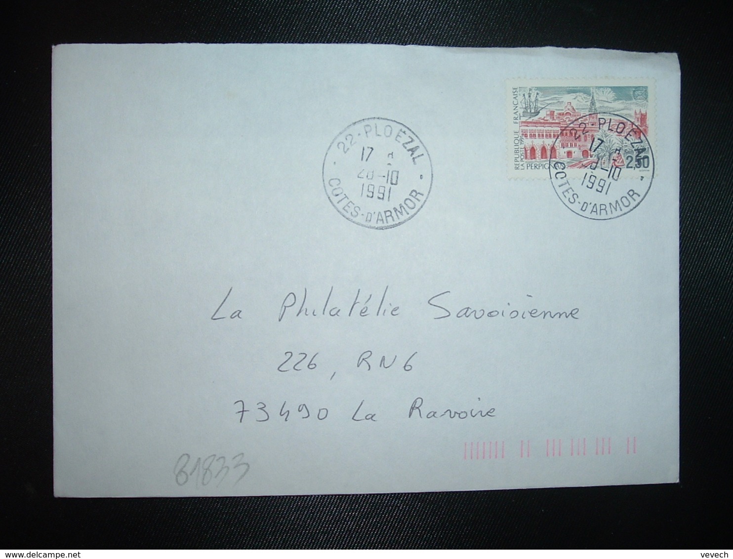 LETTRE TP PERPIGNAN 2,50 OBL.28-10 1991 22 PLOEZAL COTES D'ARMOR - Cachets Manuels