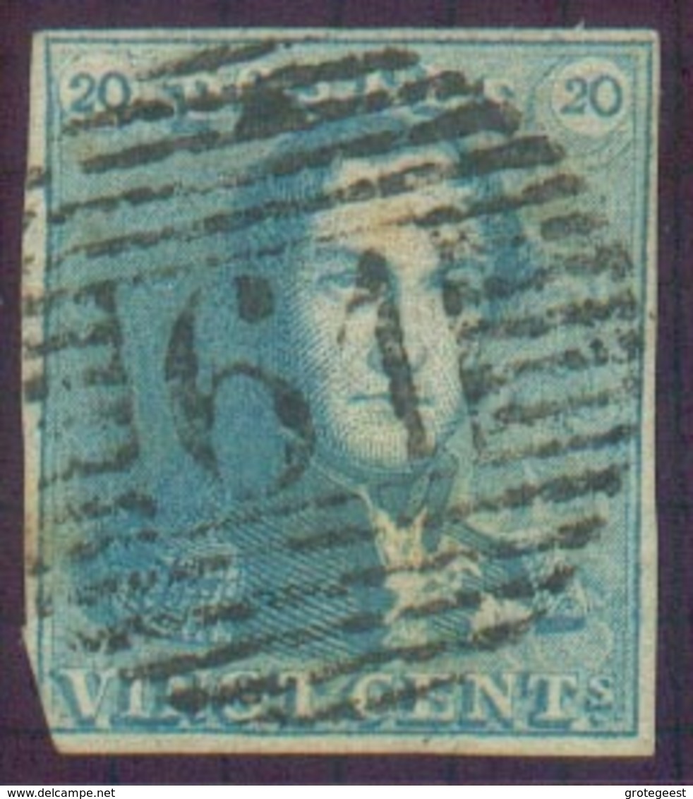 N°2 - Epaulette 20 Centimes Bleue, Touchée En Bas à Gauche Sinon Bien Margée Et TB Obl. P.61 HOUFFALIZE Idéalement Appos - 1849 Schulterklappen