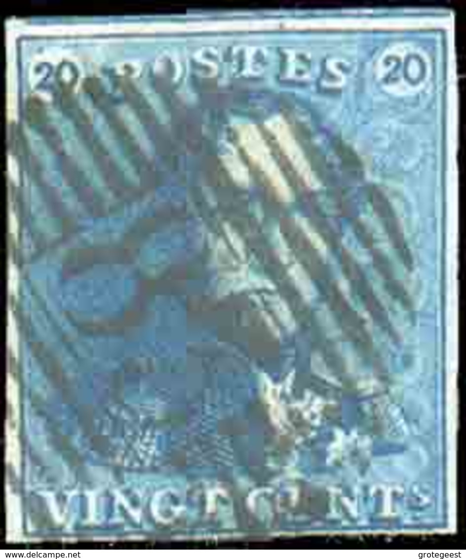 N°2 - Epaulette 20 Centimes Bleue, TB Margée Et Voisin, Obl. P.83 MONS Centrale. - TB - 13709 - 1849 Epaulettes