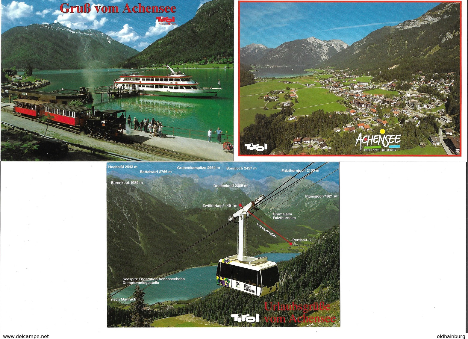 1651p: 3 AKs Achensee, Maurach, Eisenbahn- Und Schiffsmotiv, Seilbahn, Ungelaufen - Schwaz