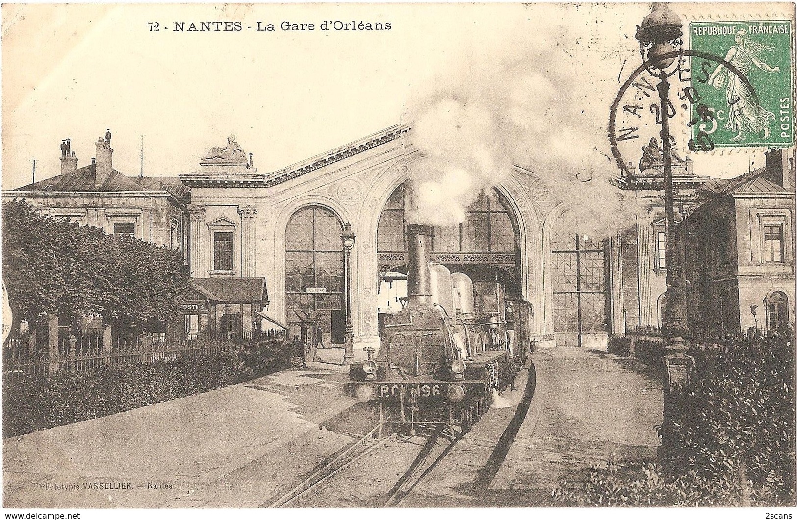 Dépt 44 - NANTES - La Gare D'Orléans - (train, Locomotive P.C 196) - Phototypie VASSELLIER - Nantes, N° 72 - Nantes