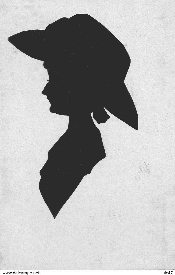 - Silhouettes - Femme, Avec Un Grand Chapeau, Tourné Vers La Gauche - (découpage Collé) - - Silhouettes