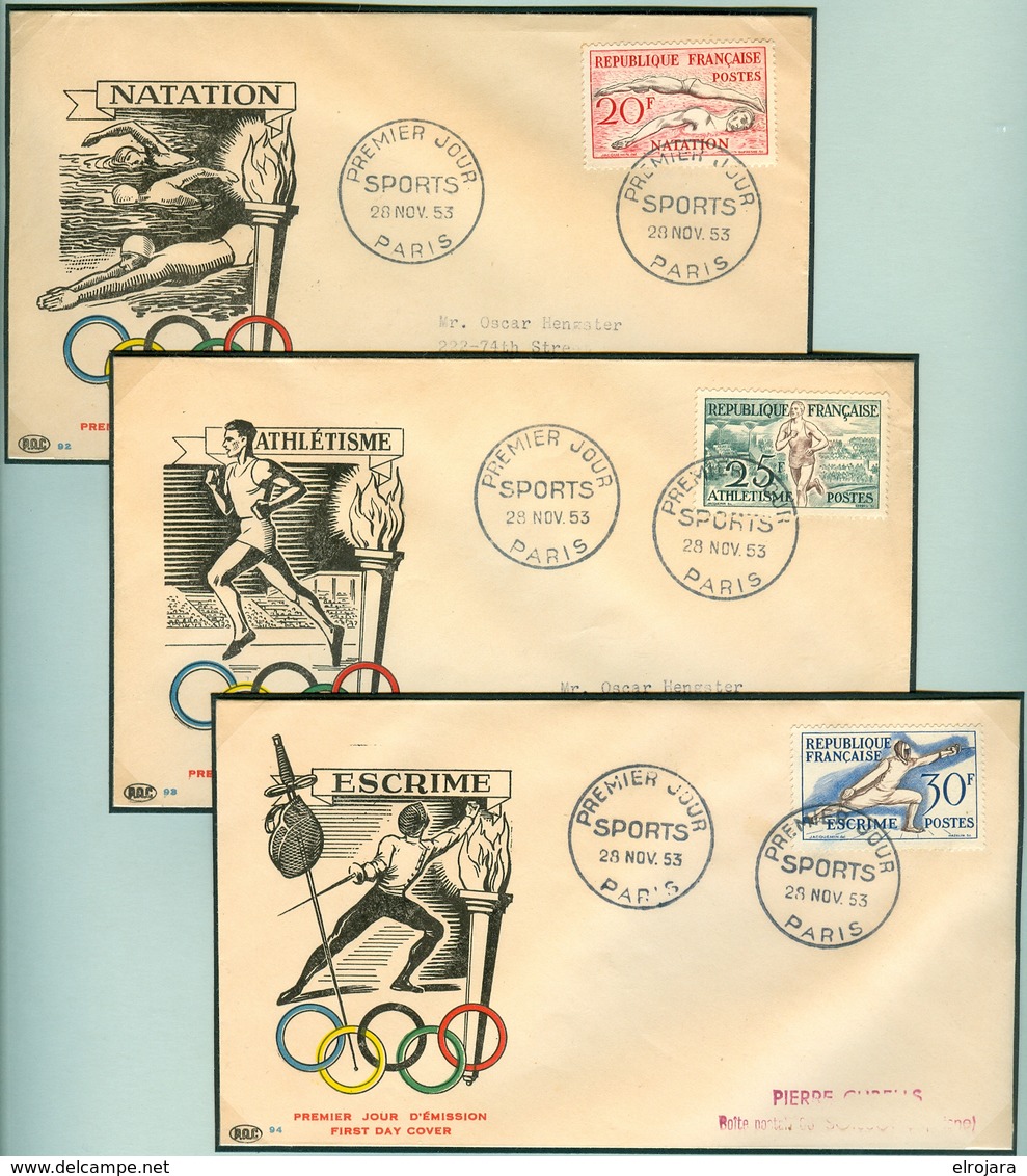 FRANCE Complete Set On Six Illustrated Olympic Covers With First Day Cancel Fencing Equestrian Swimming Rowing Canooing - Ete 1952: Helsinki