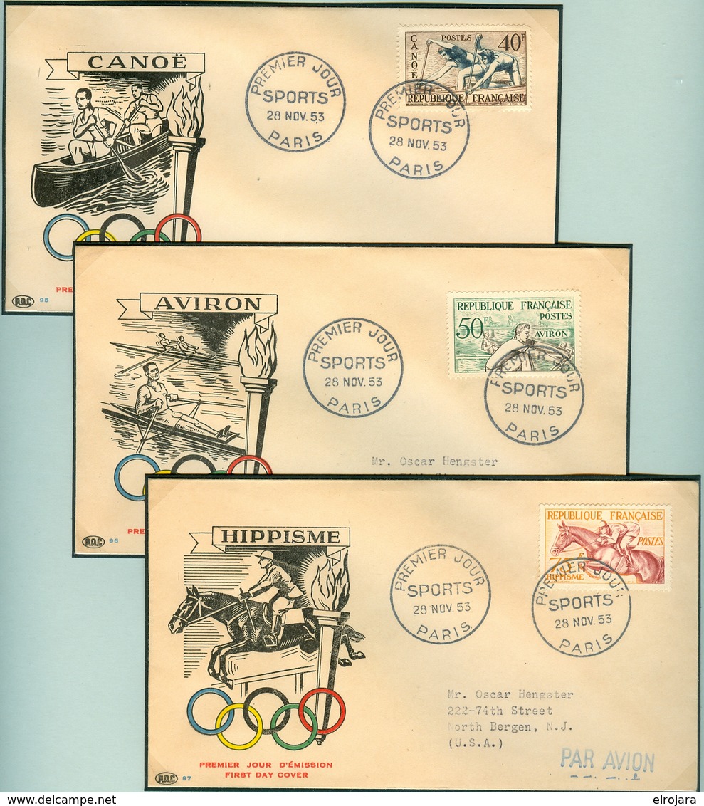 FRANCE Complete Set On Six Illustrated Olympic Covers With First Day Cancel Fencing Equestrian Swimming Rowing Canooing - Ete 1952: Helsinki