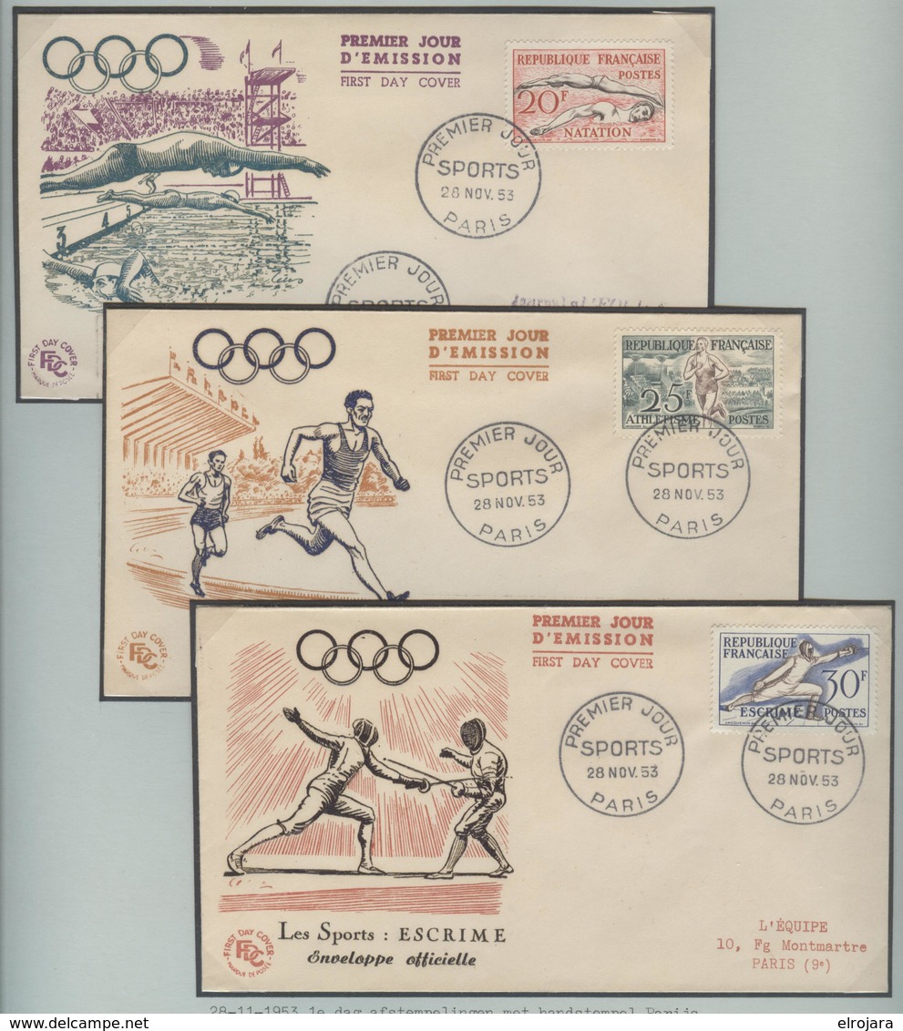 FRANCE Complete Set On Six Illustrated Olympic Covers With First Day Cancel Fencing Equestrian Swimming Rowing Canooing - Ete 1952: Helsinki