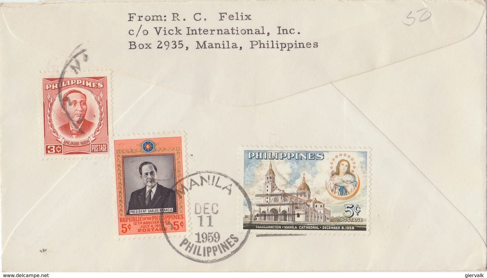 PHILIPPINES 1959 FDC Honoring Citizens Of MANILA.BARGAIN.!! - Filippijnen