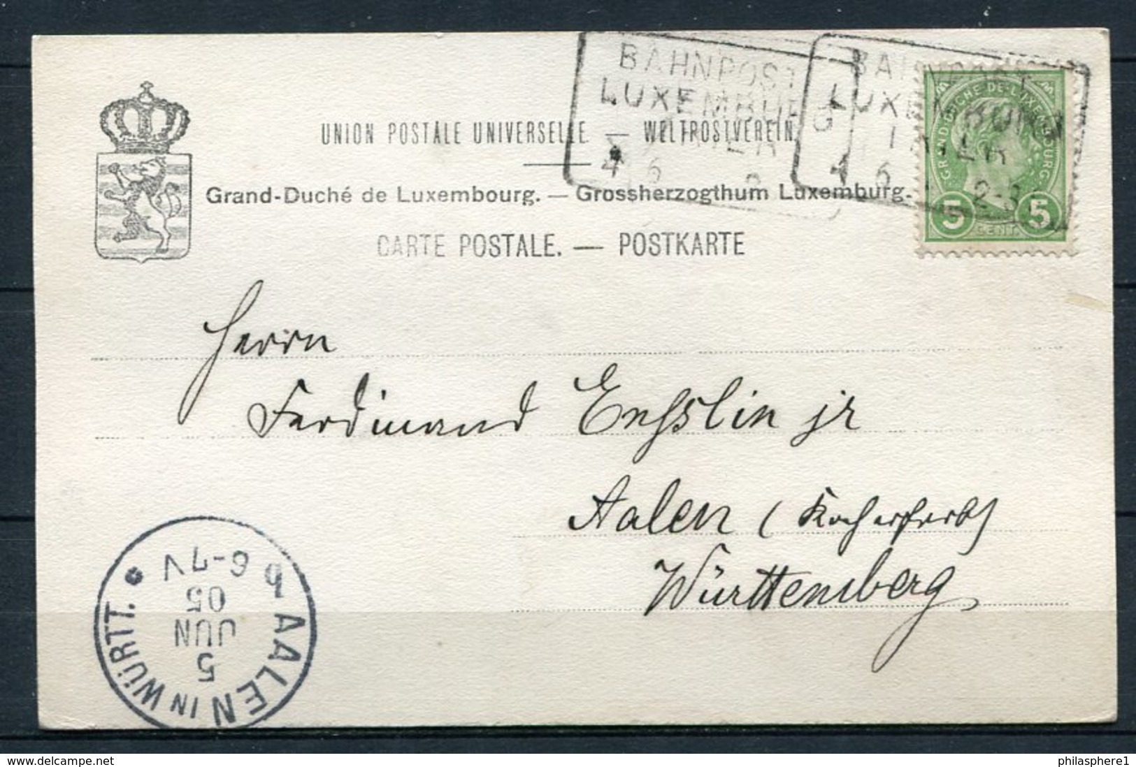 Wasserbillig - Les Deux Gares - Bahnhof - S/w - Bahnpost Luxemburg - Gel. Juni 1905 - Wappen Rückseite - Sonstige & Ohne Zuordnung