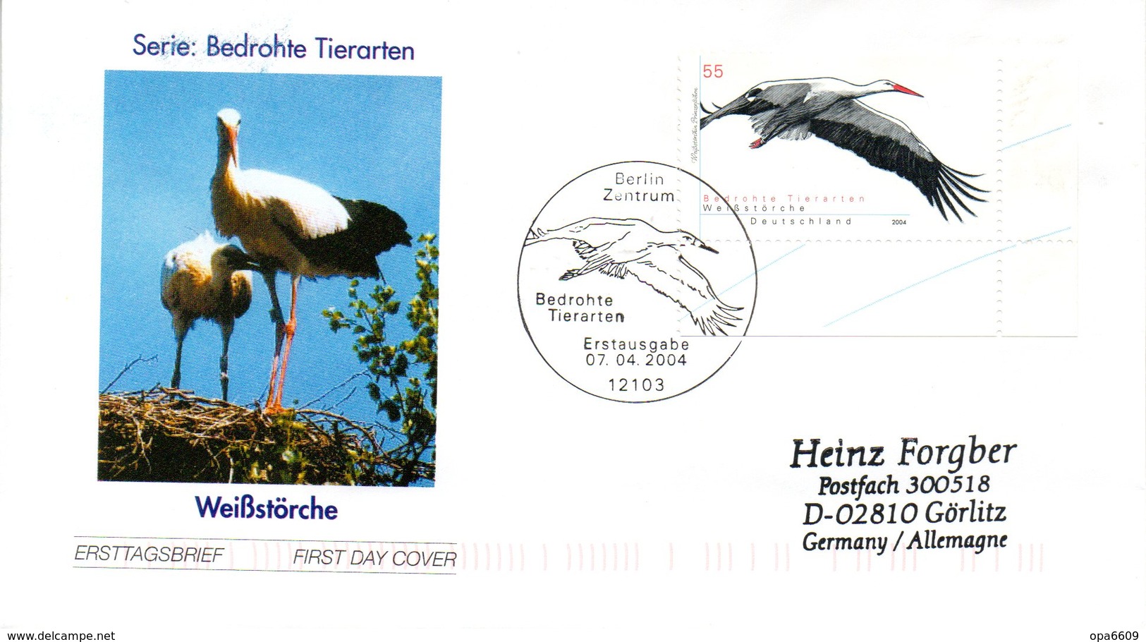 BRD Schmuck-FDC  "Bedrohte Tierarten (V) - Weißstorch", Mi. 2393 ESSt 7.4.2004 BERLIN - Sonstige & Ohne Zuordnung