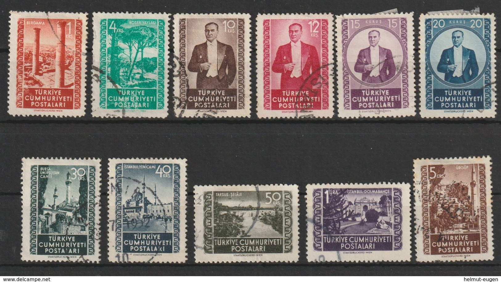 MiNr.1317, 1320, 1322-1328, 1330, 1332 Türkei 1952, 15. März./1953, 1. Febr. Freimarken: Sehenswürdigkeiten Und Atatürk. - Gebraucht