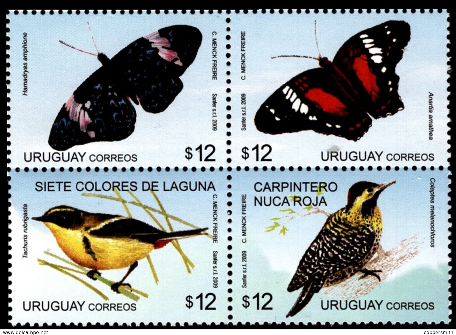 (032) Uruguay / 2009 / Birds / Butterflies / Oiseaux / Papillons / Vögel / Schmetterlinge  ** / Mnh  Michel 3071-74 - Uruguay