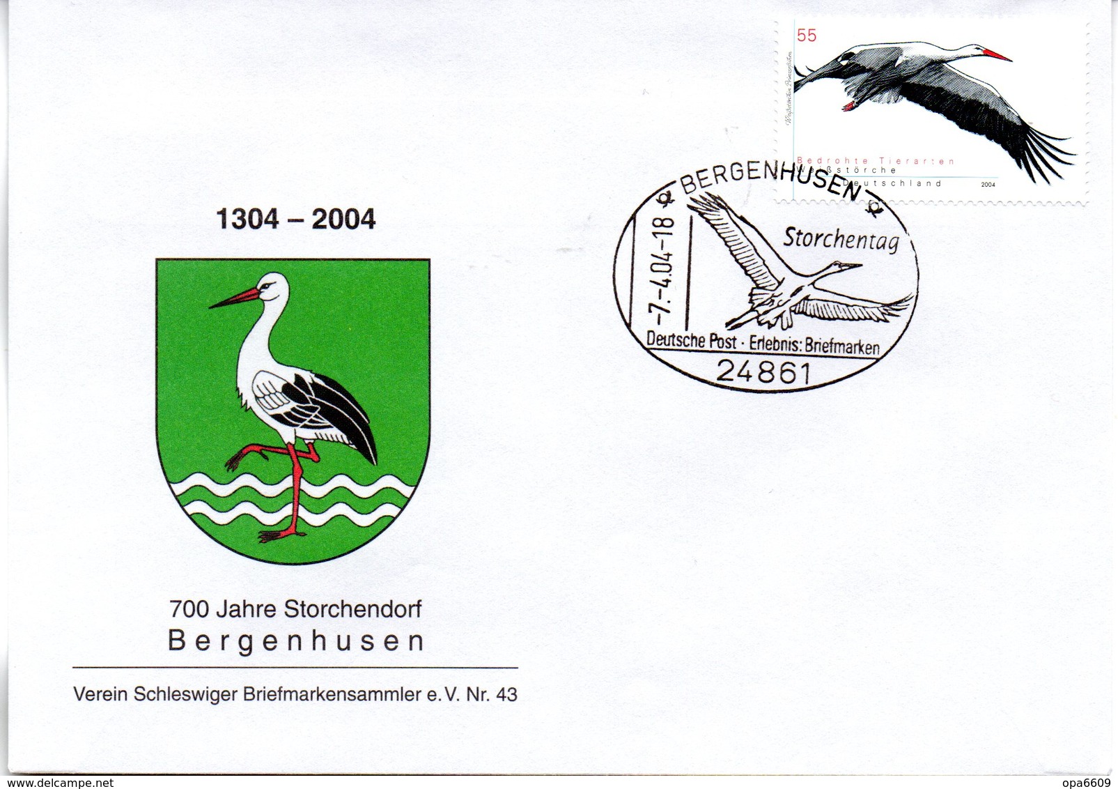 BRD Schmuck-FDC  "Bedrohte Tierarten (V) - Weißstorch", Mi. 2393 ESSt 7.4.2004 BERGENHUSEN - Sonstige & Ohne Zuordnung