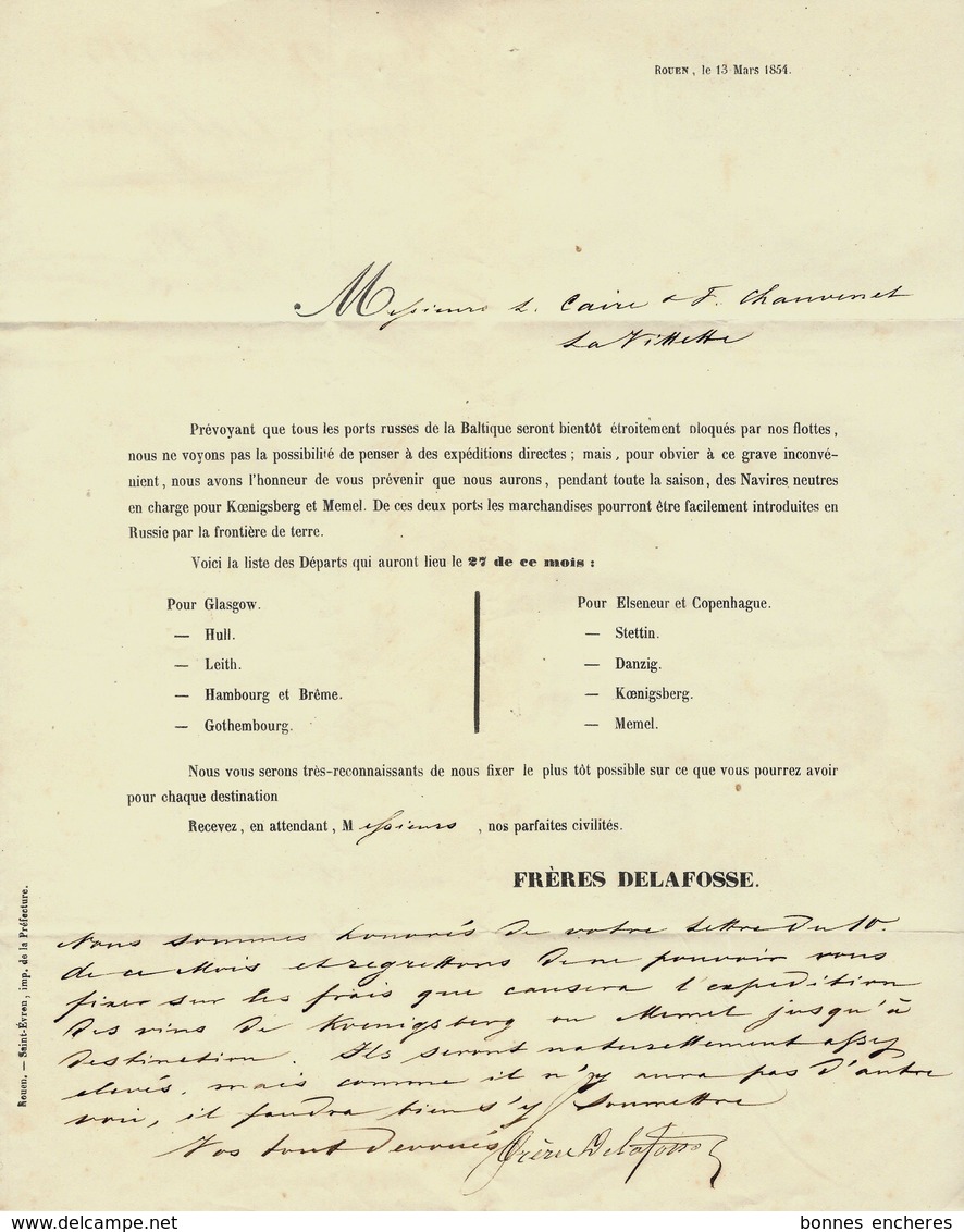 1854 NAVIGATION COMMERCE BALTIQUE DESTINATION STETTIN  DANZIG  KOENISBERG MENEL (KLEIPEDA)  ETC B.E.VOIR SCANS - 1800 – 1899
