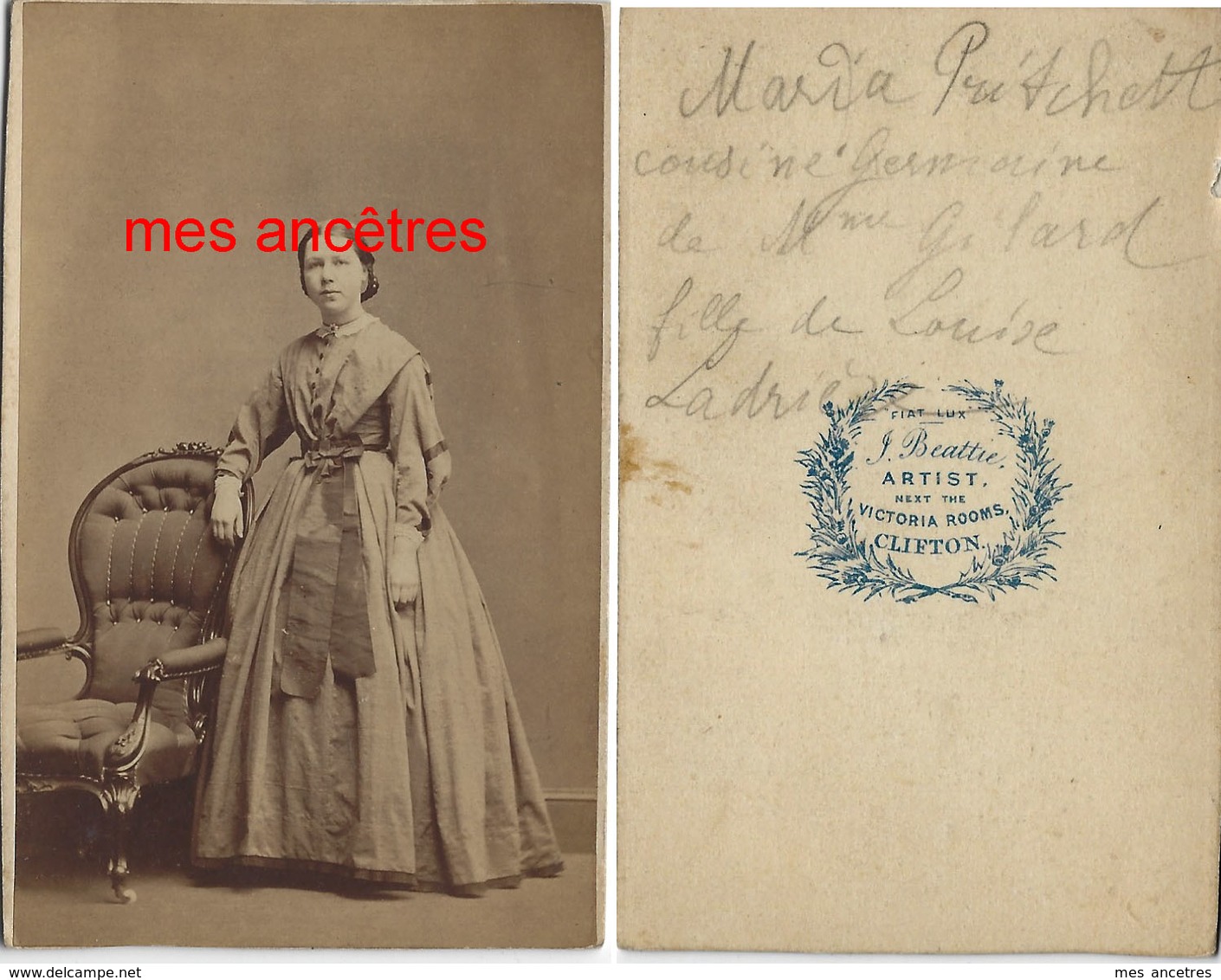 Vers 1860-CDV Portrait Maria PRITCHETT Fille De Richard Et Louise LADRIERE Par Beattie à Clifton - Anciennes (Av. 1900)