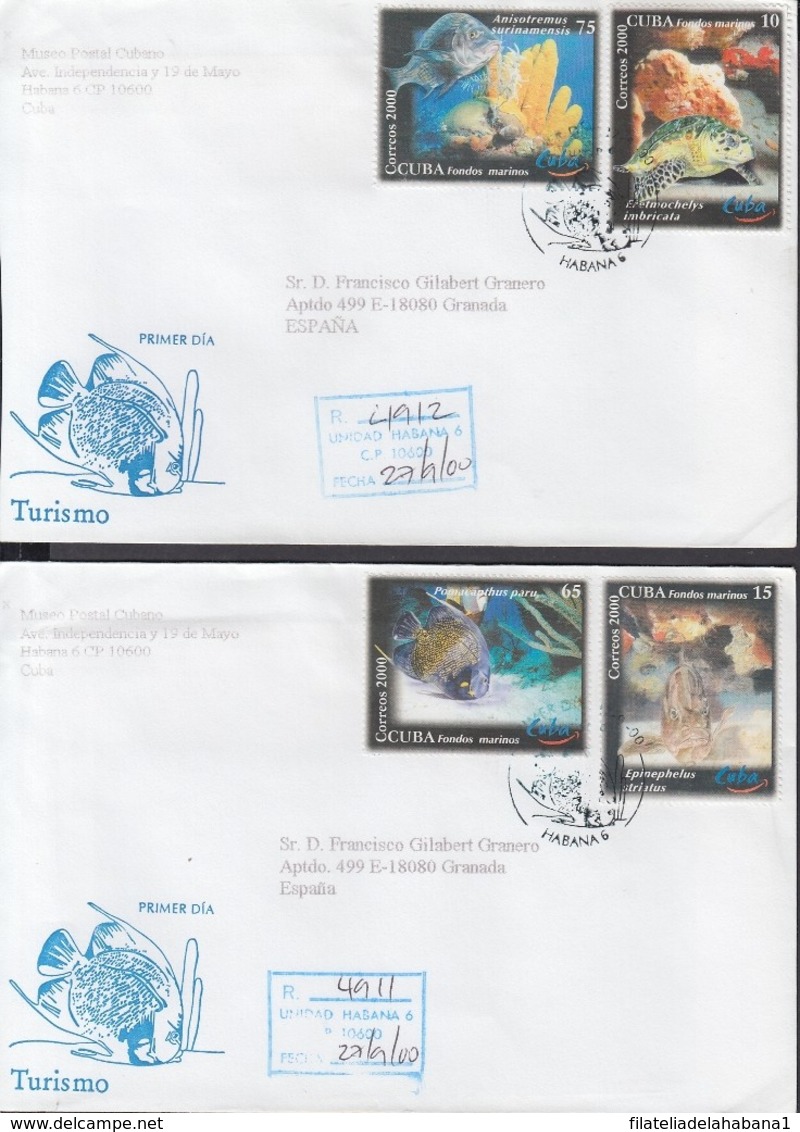 2000-FDC-43 CUBA FDC 2000. REGISTERED COVER TO SPAIN. TURISMO, PECES, FISH, TURISM. - FDC