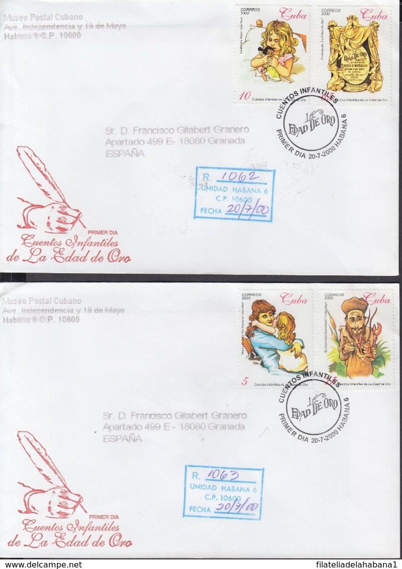 2000-FDC-48 CUBA FDC 2000. REGISTERED COVER TO SPAIN. JOSE MARTI, LA EDAD DE ORO BOOK. - FDC