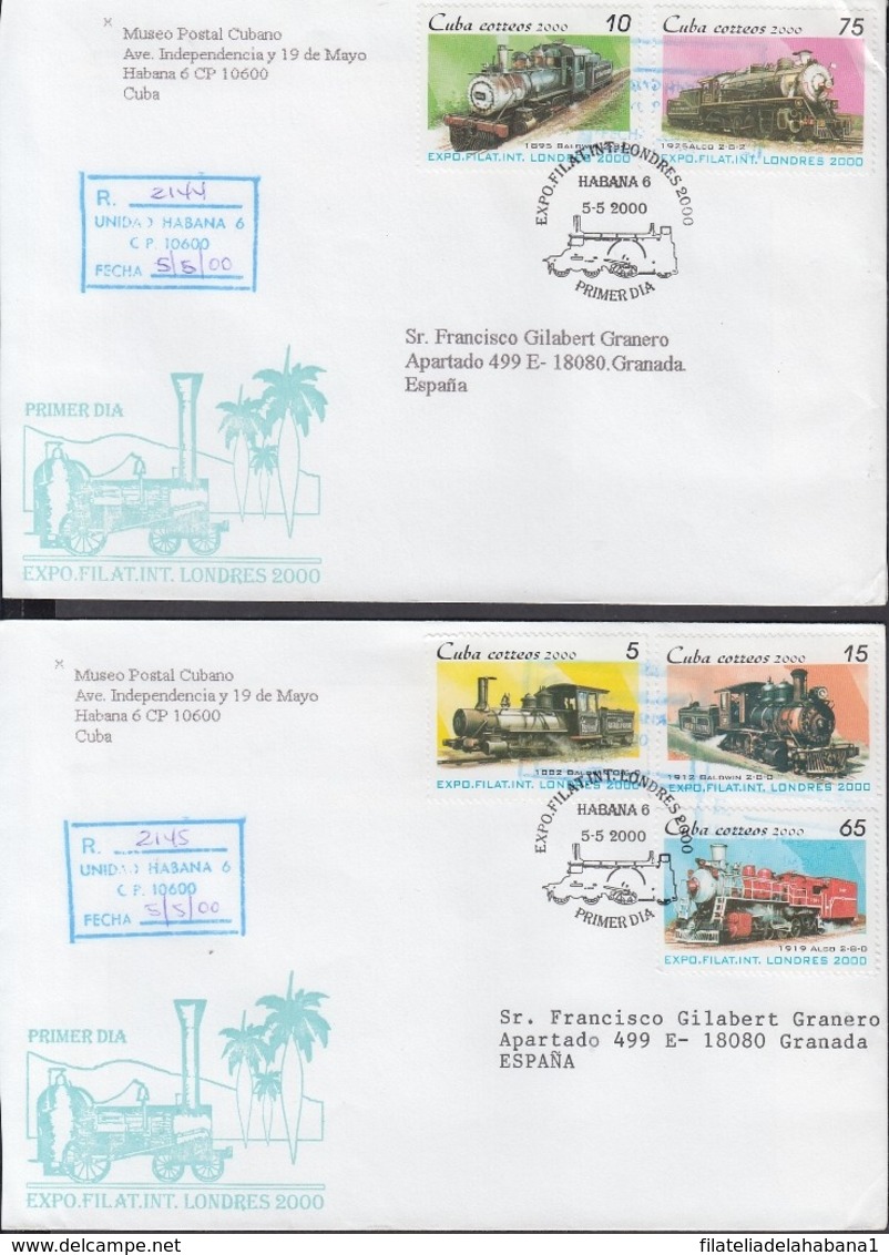 2000-FDC-52 CUBA FDC 2000. REGISTERED COVER TO SPAIN. EXPO LONDON FERROCARRIL, RAILROAD, RAILWAYS. - FDC